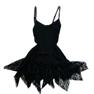 Intimately Free People Trapeze Slip Dress SZ S Black Voile Lace Romantic Flowy